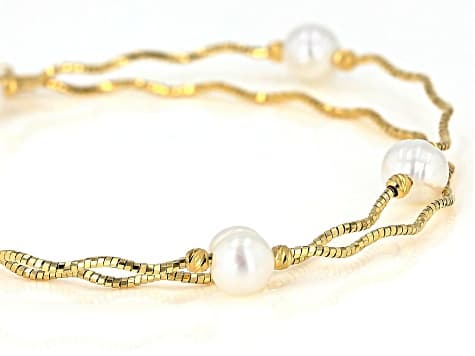 White Cultured Freshwater Pearl 18k Yellow Gold Over Sterling Silver Necklace