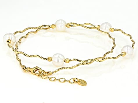 White Cultured Freshwater Pearl 18k Yellow Gold Over Sterling Silver Necklace