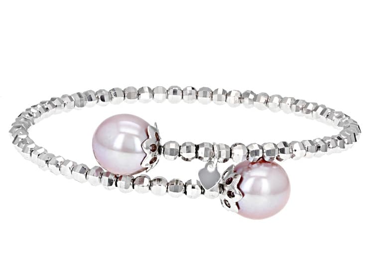 Cultured Kasumiga Pearl Rhodium Over Sterling Silver Bracelet