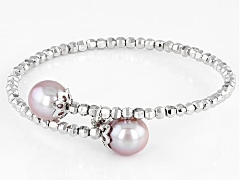Cultured Kasumiga Pearl Rhodium Over Sterling Silver Bracelet