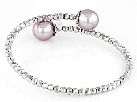 Cultured Kasumiga Pearl Rhodium Over Sterling Silver Bracelet