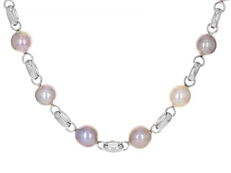 Multi-Color Cultured Kasumiga Pearl Rhodium Over Sterling Silver Necklace
