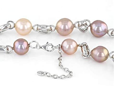 Multi-Color Cultured Kasumiga Pearl Rhodium Over Sterling Silver Necklace