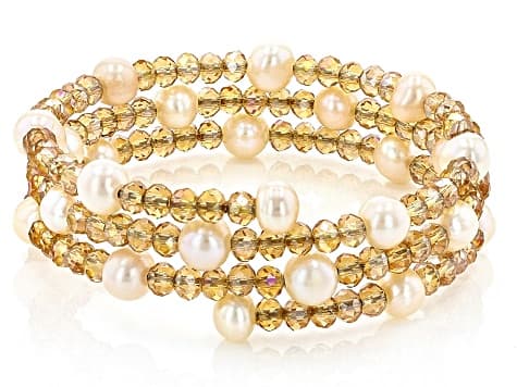 White Cultured Freshwater Pearl & Crystal Wrap Bracelet Set Of 3