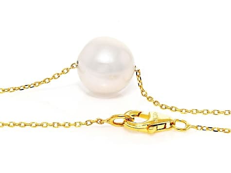 Genusis™ White Cultured Freshwater Pearl 18k Yellow Gold Over Bronze 18 Inch Solitaire Necklace