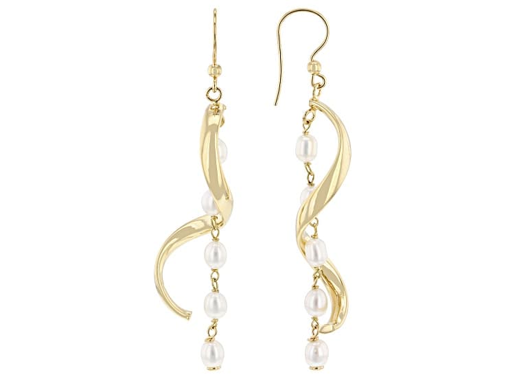 White Cultured Freshwater Pearl 18k Yellow Gold Over Bronze Earrings