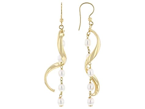White Cultured Freshwater Pearl 18k Yellow Gold Over Bronze Earrings