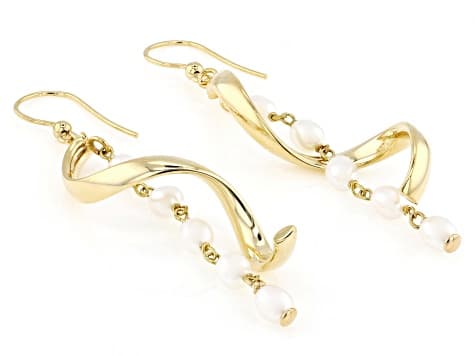 White Cultured Freshwater Pearl 18k Yellow Gold Over Bronze Earrings