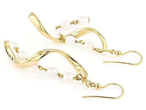White Cultured Freshwater Pearl 18k Yellow Gold Over Bronze Earrings