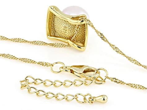 White Cultured Freshwater Pearl 18k Yellow Gold Over Sterling Silver Pendant With Chain