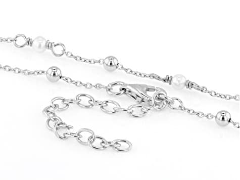 White Cultured Freshwater Pearl Rhodium Over Sterling Silver 15.75 Inch Necklace