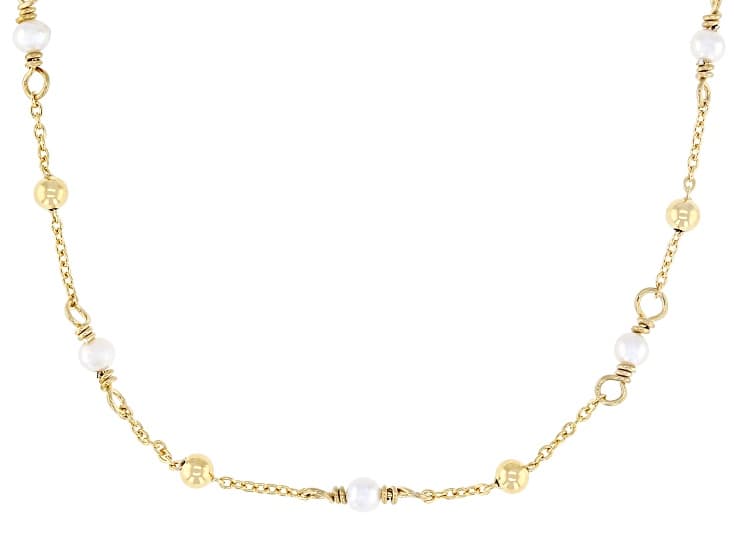 White Cultured Freshwater Pearl 14k Yellow Gold Over Sterling Silver 15.75 Inch Necklace