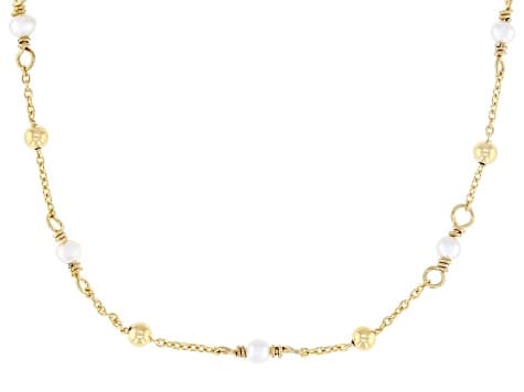 White Cultured Freshwater Pearl 14k Yellow Gold Over Sterling Silver 15.75 Inch Necklace