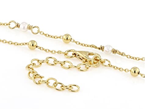 White Cultured Freshwater Pearl 14k Yellow Gold Over Sterling Silver 15.75 Inch Necklace