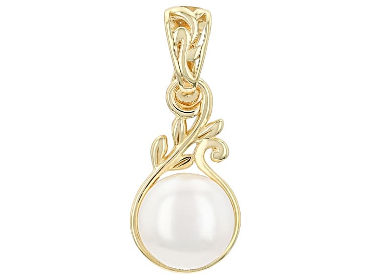 White Cultured Freshwater Pearl 18K Yellow Gold Over Sterling Silver Enhancer Pendant