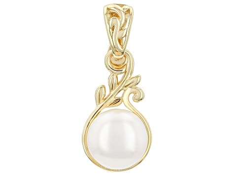 White Cultured Freshwater Pearl 18K Yellow Gold Over Sterling Silver Enhancer Pendant
