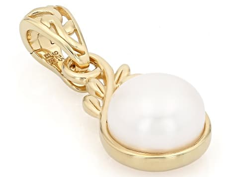 White Cultured Freshwater Pearl 18K Yellow Gold Over Sterling Silver Enhancer Pendant