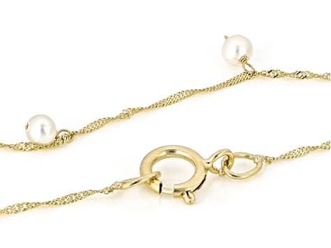 White Cultured Freshwater Pearl 14k Yellow Gold 18 Inch Necklace