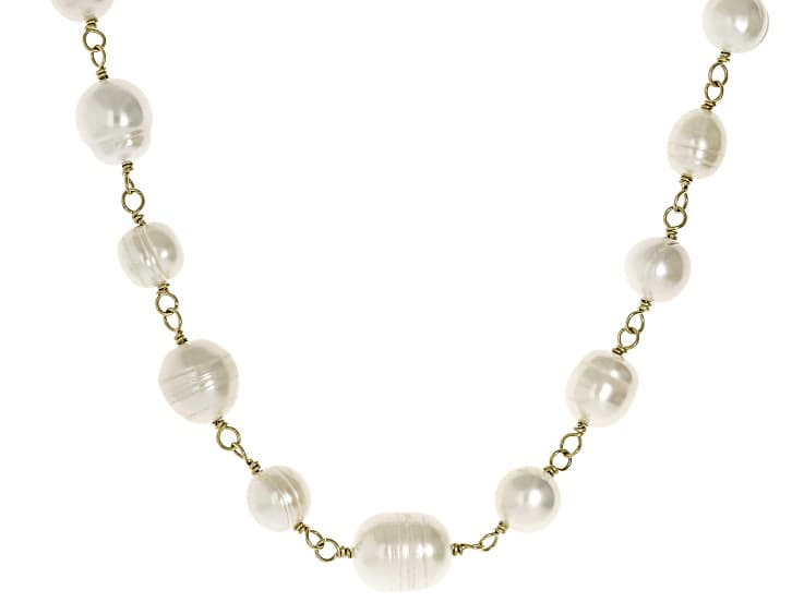 White Cultured Freshwater Pearl Gold Tone Stainless Steel 18 Inch Necklace