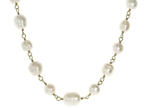 White Cultured Freshwater Pearl Gold Tone Stainless Steel 18 Inch Necklace