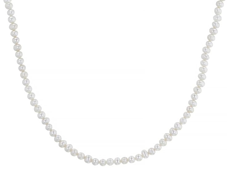 White Cultured Freshwater Bitsy Pearl Rhodium Over Sterling Silver 16 Inch Strand Necklace