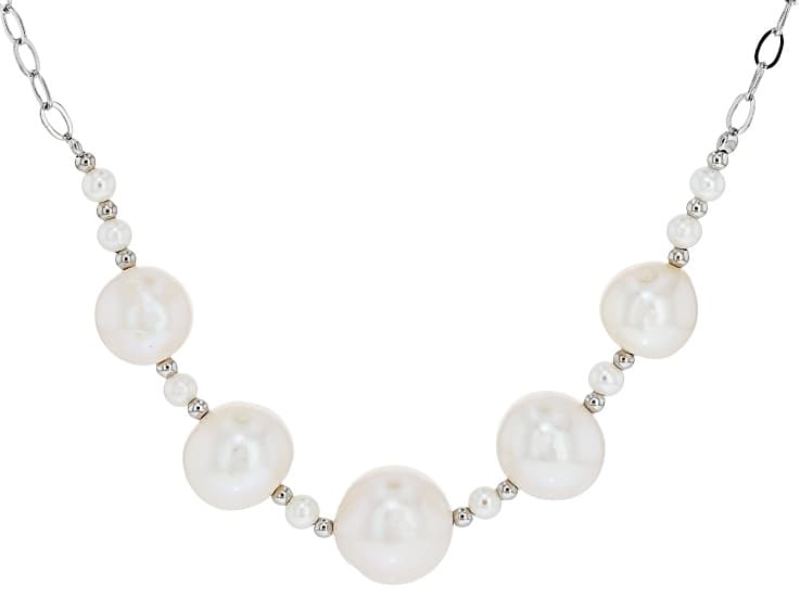 White Cultured Freshwater Pearl Rhodium Over Sterling Silver 18 Inch Necklace