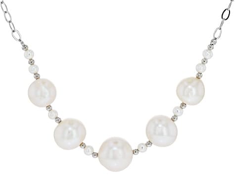 White Cultured Freshwater Pearl Rhodium Over Sterling Silver 18 Inch Necklace