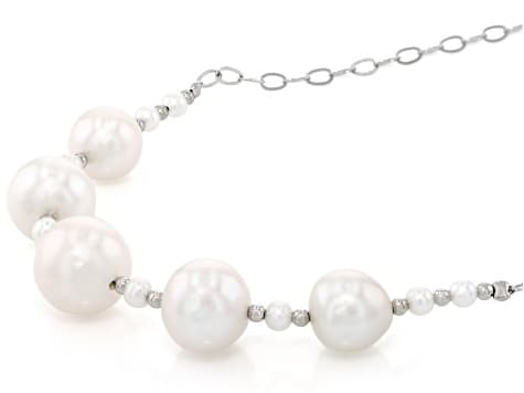 White Cultured Freshwater Pearl Rhodium Over Sterling Silver 18 Inch Necklace