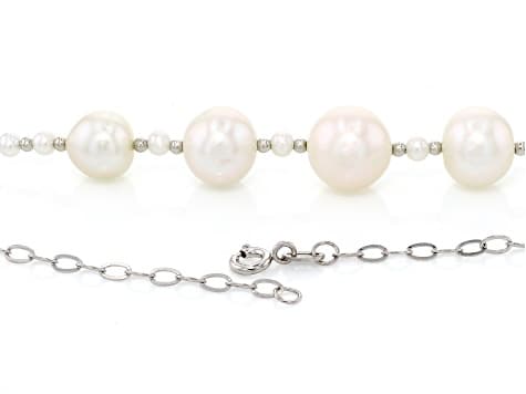 White Cultured Freshwater Pearl Rhodium Over Sterling Silver 18 Inch Necklace
