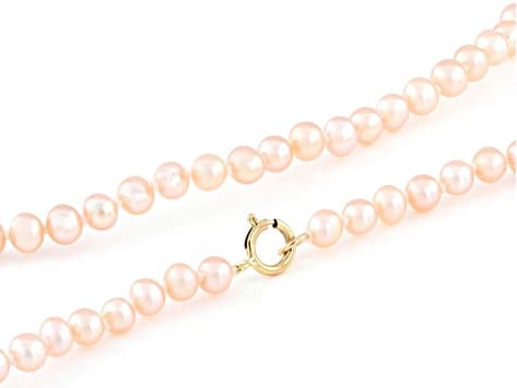 Pink Cultured Freshwater Pearl 14k Yellow Gold 18 Inch Strand Necklace