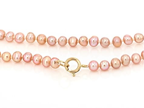 Pink Cultured Freshwater Pearl 14k Yellow Gold 20 Inch Strand Necklace