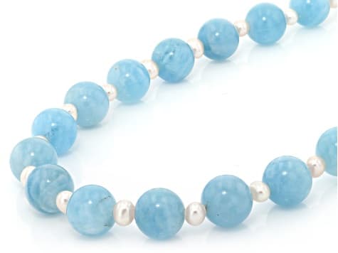 White Cultured Freshwater Pearl With Aquamarine 14k Yellow Gold 18 Inch Necklace