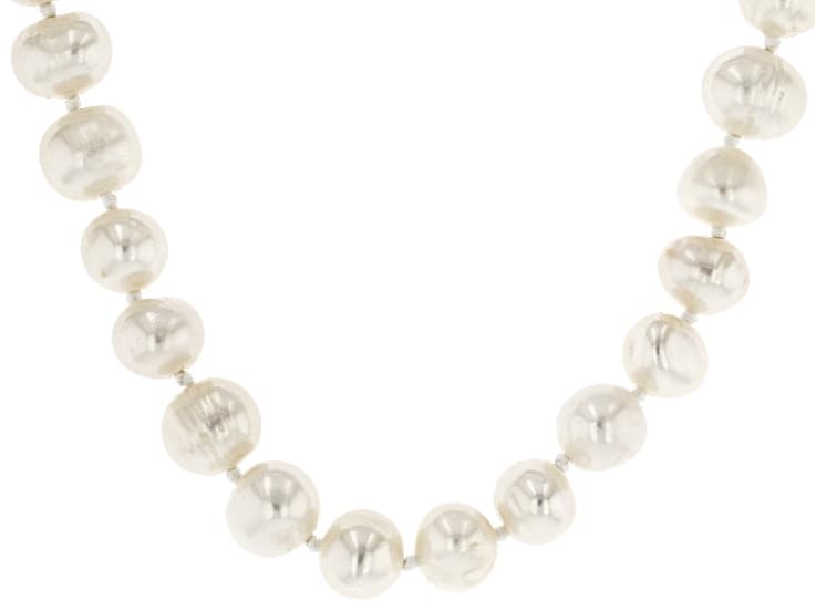 White Cultured Freshwater Pearl Rhodium Over Sterling Silver 24 Inch Strand Necklace