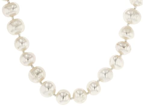 White Cultured Freshwater Pearl Rhodium Over Sterling Silver 24 Inch Strand Necklace