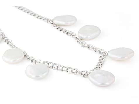 15mm White Cultured Freshwater Pearl Rhodium Over Sterling Silver 20 Inch Necklace