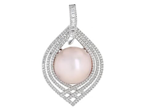 Genusis™ Lavender Cultured Freshwater Pearl With White Topaz Rhodium Over Silver Enhancer 1.95ctw