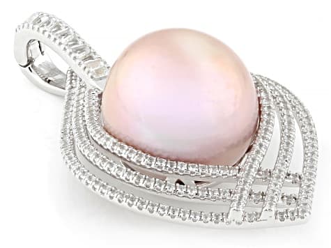 Genusis™ Lavender Cultured Freshwater Pearl With White Topaz Rhodium Over Silver Enhancer 1.95ctw