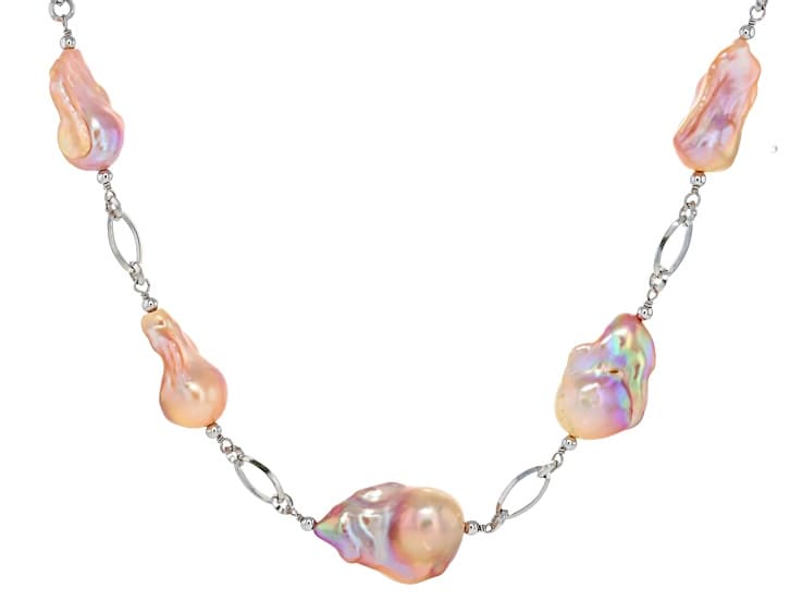 Genusis™ Multi-Color Cultured Freshwater Pearl Rhodium Over Sterling Silver 20 Inch Station Necklace