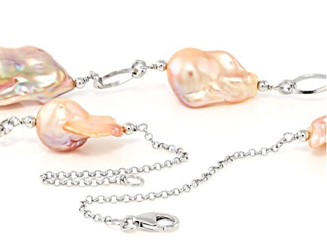 Genusis™ Multi-Color Cultured Freshwater Pearl Rhodium Over Sterling Silver 20 Inch Station Necklace