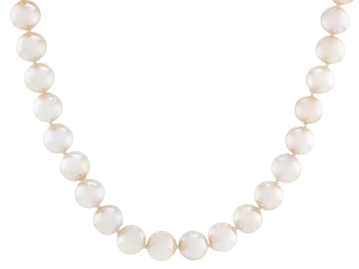 White Cultured Japanese Akoya Pearl Rhodium Over Sterling Silver 22 Inch Strand Necklace
