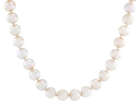 White Cultured Japanese Akoya Pearl Rhodium Over Sterling Silver 22 Inch Strand Necklace