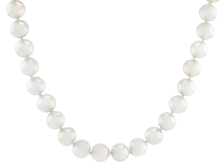 White Cultured Japanese Akoya Pearl Rhodium Over Sterling Silver 32 Inch Strand Necklace