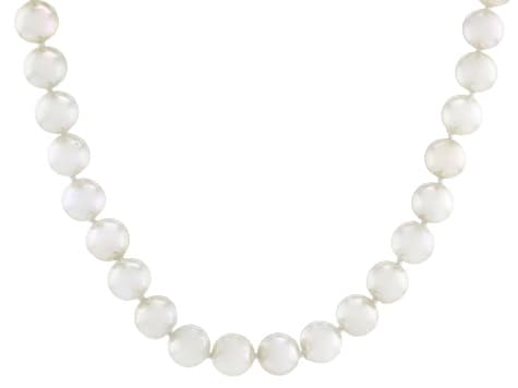 White Cultured Japanese Akoya Pearl Rhodium Over Sterling Silver 32 Inch Strand Necklace