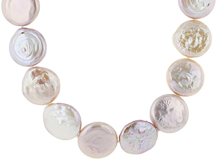 Pink Cultured Freshwater Pearl Rhodium Over Sterling Silver 20 Inch Strand Necklace