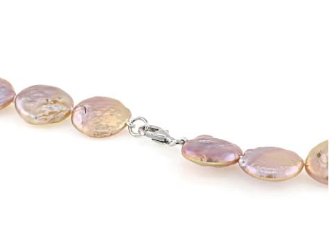 Pink Cultured Freshwater Pearl Rhodium Over Sterling Silver 20 Inch Strand Necklace
