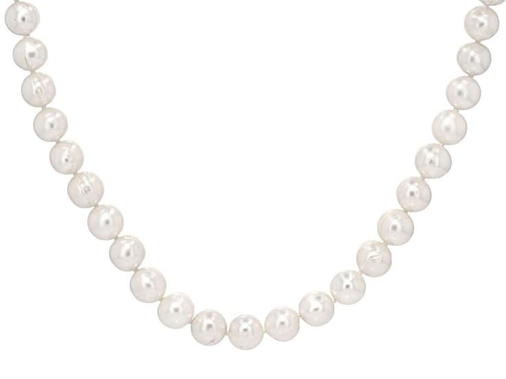 White Cultured Freshwater Pearl Rhodium Over Sterling Silver 18 Inch Strand Necklace