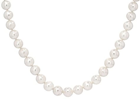 White Cultured Freshwater Pearl Rhodium Over Sterling Silver 18 Inch Strand Necklace