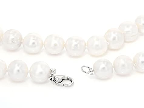 White Cultured Freshwater Pearl Rhodium Over Sterling Silver 18 Inch Strand Necklace