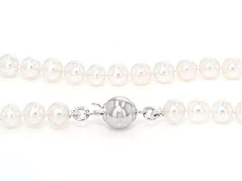 White Cultured Freshwater Pearl Rhodium Over Sterling Silver 28 Inch Strand Necklace