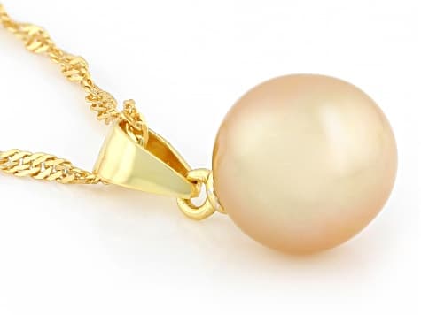 Golden Cultured South Sea Pearl 18k Yellow Gold Over Sterling Silver Pendant With Chain